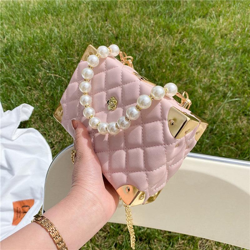 Faux Pearl Beaded Quilted Chain Bag