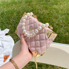 Faux Pearl Beaded Quilted Chain Bag