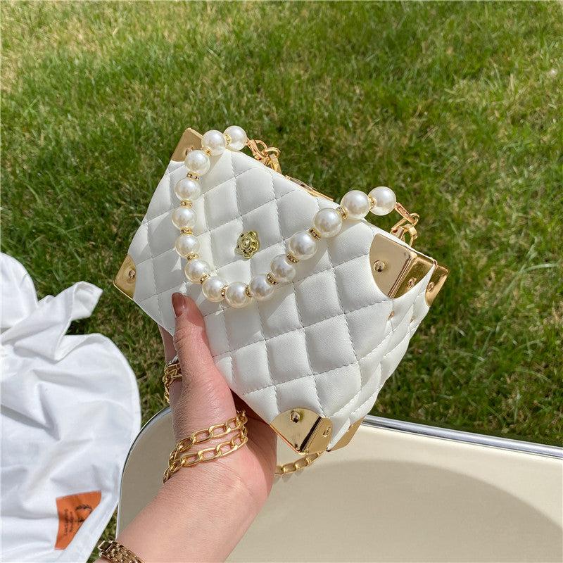 Faux Pearl Beaded Quilted Chain Bag