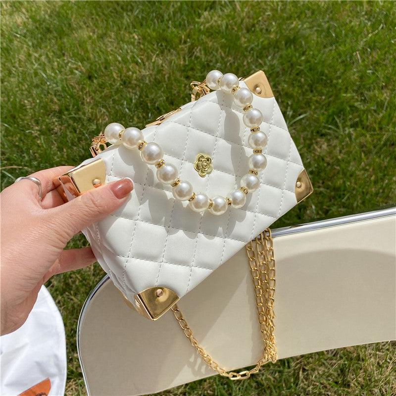 Faux Pearl Beaded Quilted Chain Bag