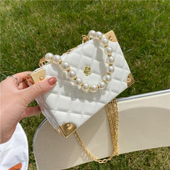 Faux Pearl Beaded Quilted Chain Bag