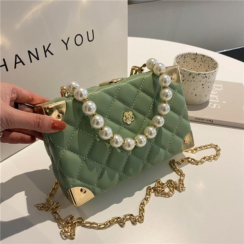 Faux Pearl Beaded Quilted Chain Bag