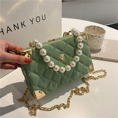 Faux Pearl Beaded Quilted Chain Bag