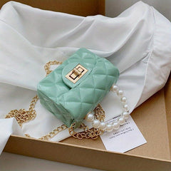 Waterproof Argyle Embossed Shoulder Bag Solid Mini Handbag