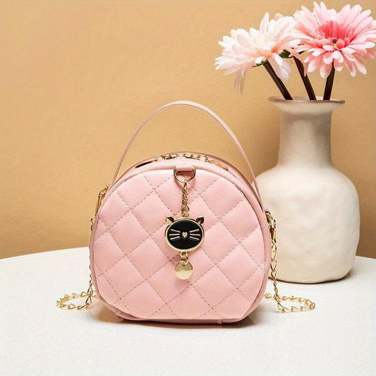 Argyle Quilted Mini Shoulder Bag with Metal Chain Zipper