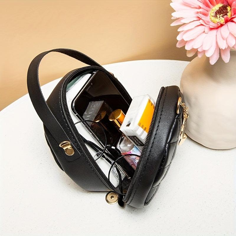 Argyle Quilted Mini Shoulder Bag with Metal Chain Zipper