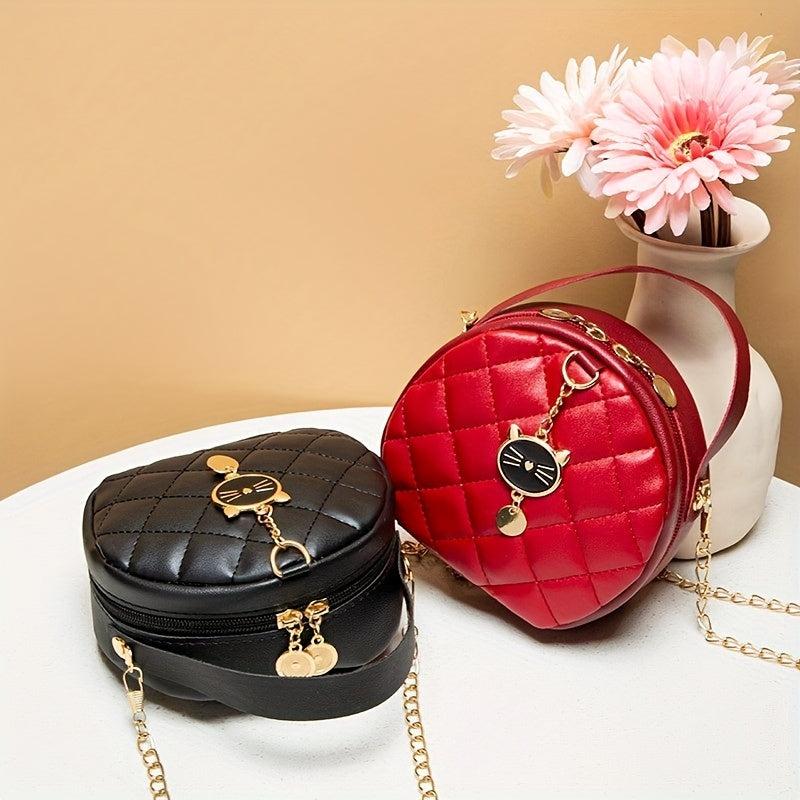 Argyle Quilted Mini Shoulder Bag with Metal Chain Zipper