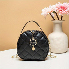 Argyle Quilted Mini Shoulder Bag with Metal Chain Zipper