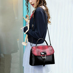Snakeskin Pattern Top Handle Crossbody Bag PU Leather Textured Bag Purse