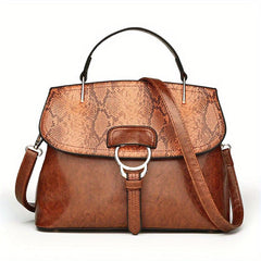 Snakeskin Pattern Top Handle Crossbody Bag PU Leather Textured Bag Purse