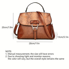 Snakeskin Pattern Top Handle Crossbody Bag PU Leather Textured Bag Purse