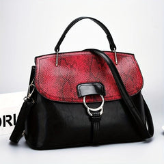 Snakeskin Pattern Top Handle Crossbody Bag PU Leather Textured Bag Purse