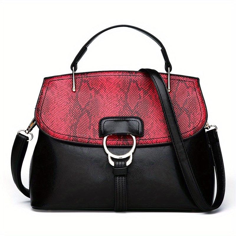 Snakeskin Pattern Top Handle Crossbody Bag PU Leather Textured Bag Purse
