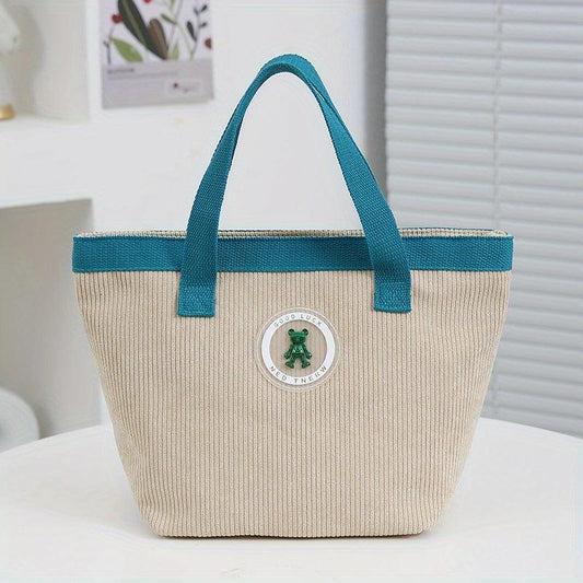 Large Capacity Corduroy Lunch Bag for Women