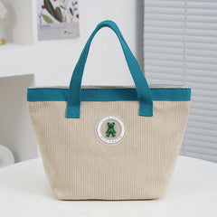 Large Capacity Corduroy Lunch Bag for Women