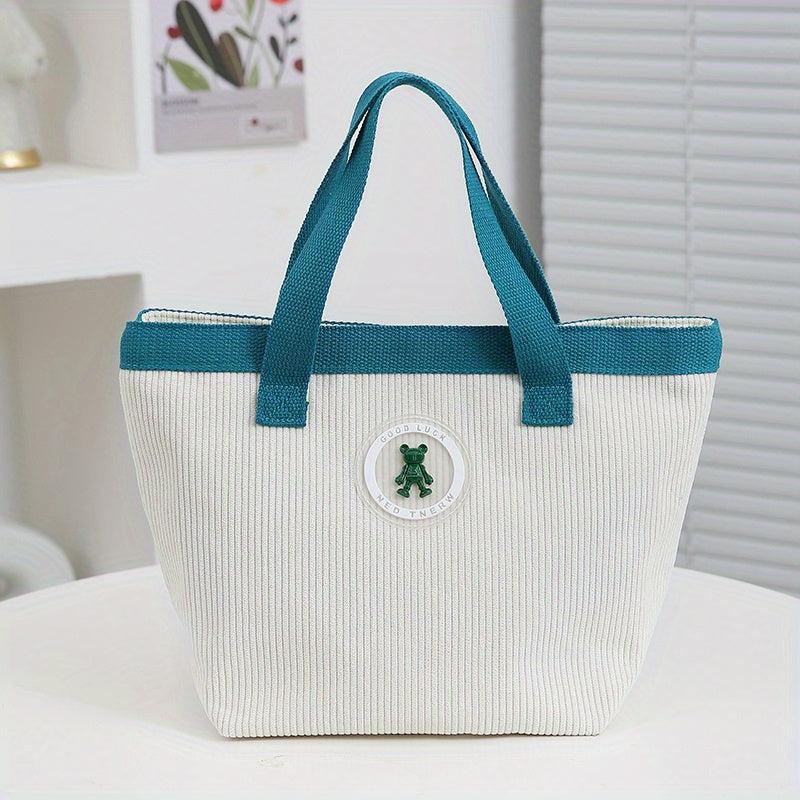 Large Capacity Corduroy Lunch Bag for Women