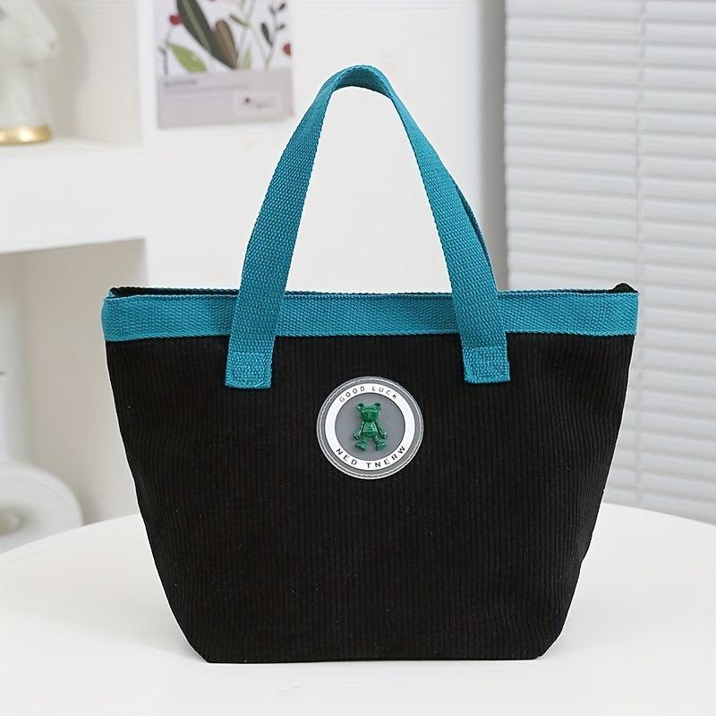 Large Capacity Corduroy Lunch Bag for Women