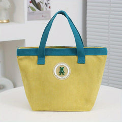 Large Capacity Corduroy Lunch Bag for Women