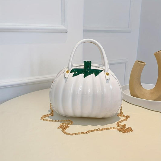 Pumpkin Shaped Satchel Metal Chain Crossbody Bag