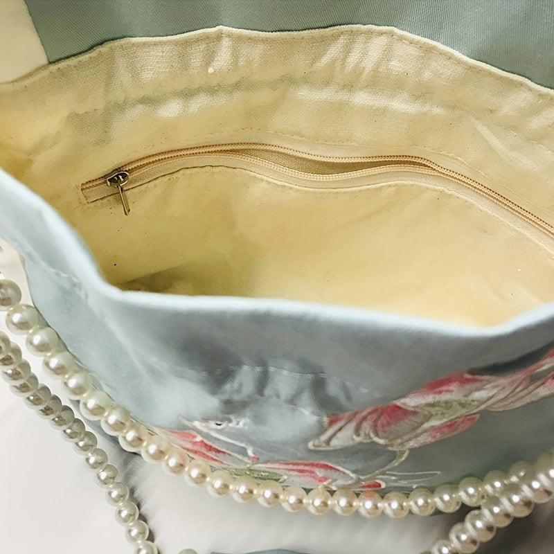Chinese Style Drawstring Bag Floral Embroidered Bucket Bag Crossbody Purse