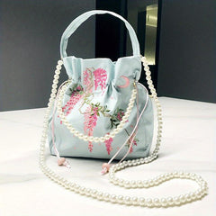 Chinese Style Drawstring Bag Floral Embroidered Bucket Bag Crossbody Purse