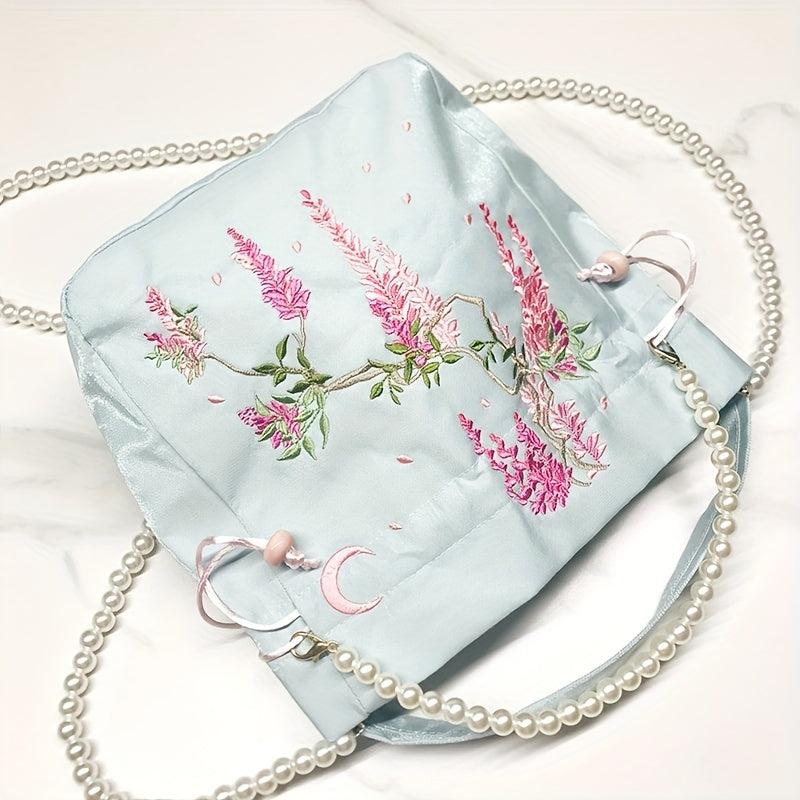 Chinese Style Drawstring Bag Floral Embroidered Bucket Bag Crossbody Purse