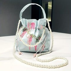 Chinese Style Drawstring Bag Floral Embroidered Bucket Bag Crossbody Purse