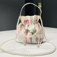 Chinese Style Drawstring Bag Floral Embroidered Bucket Bag Crossbody Purse