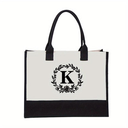 Linen Canvas Letter Beach Bag Large Capacity Gift Tote Bag