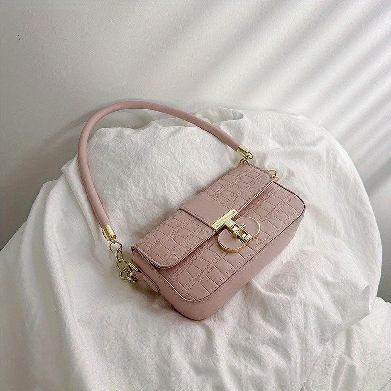 Stone Pattern Flap Underarm Bag PU Leather Textured Bag Purse