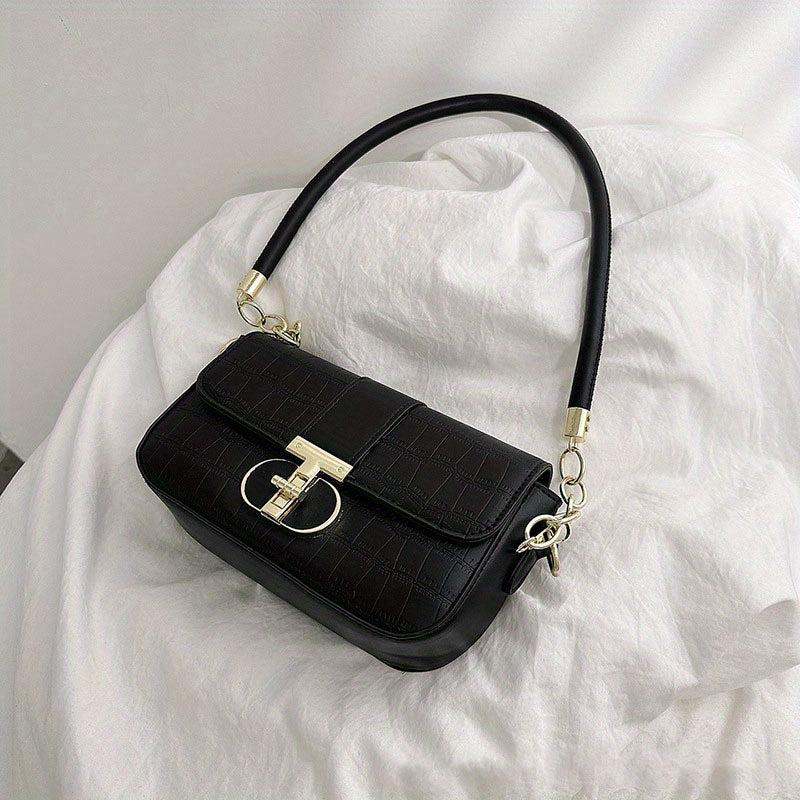 Stone Pattern Flap Underarm Bag PU Leather Textured Bag Purse