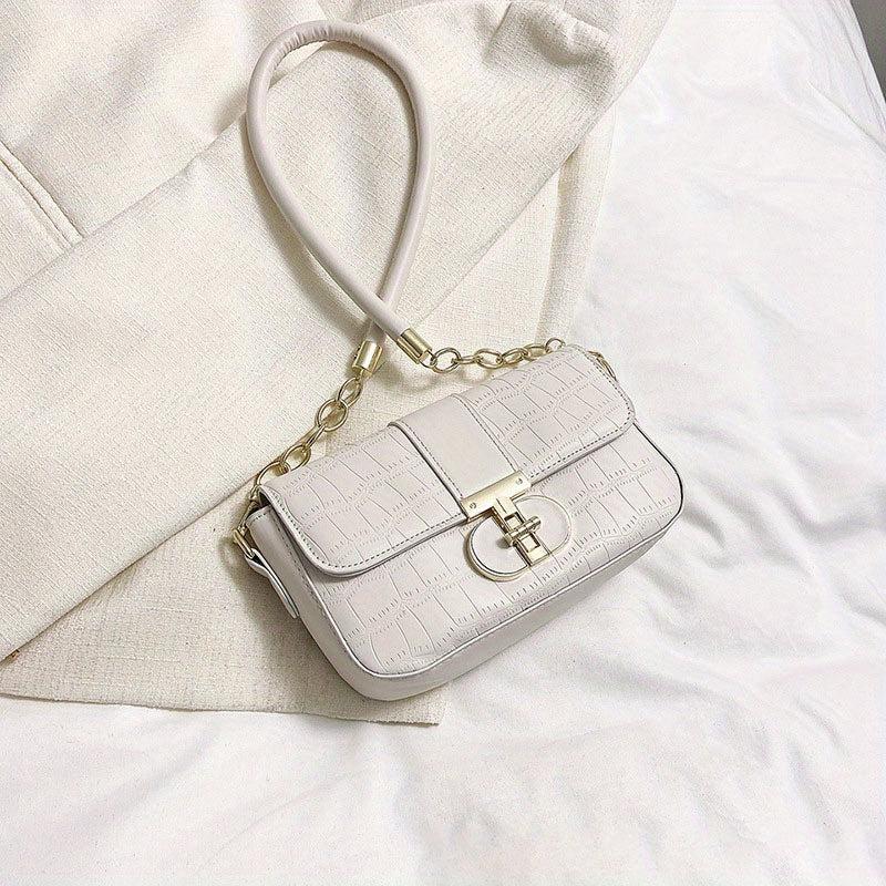 Stone Pattern Flap Underarm Bag PU Leather Textured Bag Purse