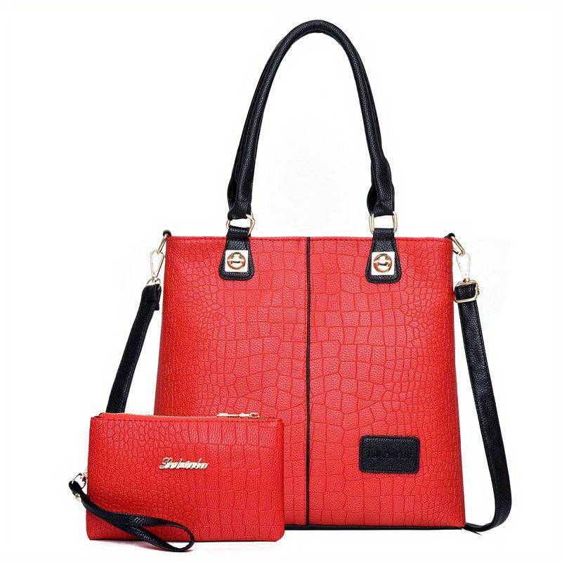 Crocodile Pattern Tote Bag Clutch Set Large Capacity Shoulder Bag