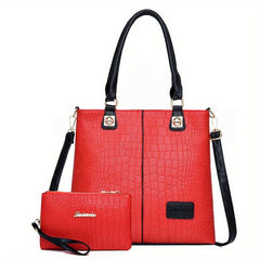 Crocodile Pattern Tote Bag Clutch Set Large Capacity Shoulder Bag