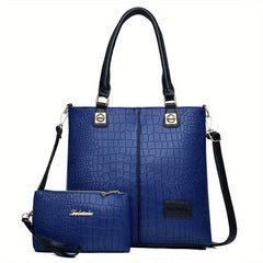 Crocodile Pattern Tote Bag Clutch Set Large Capacity Shoulder Bag