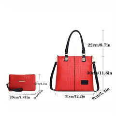 Crocodile Pattern Tote Bag Clutch Set Large Capacity Shoulder Bag