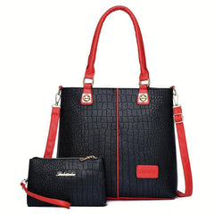 Crocodile Pattern Tote Bag Clutch Set Large Capacity Shoulder Bag