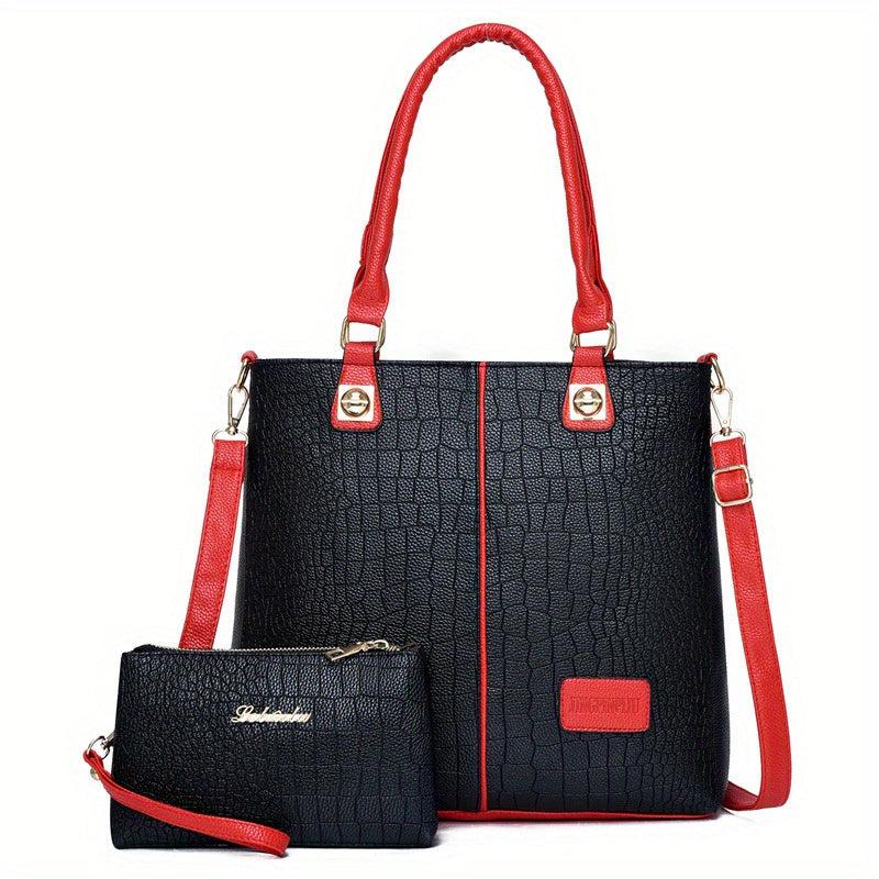 Crocodile Pattern Tote Bag Clutch Set Large Capacity Shoulder Bag