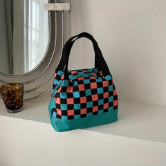 Colorblock Plaid Lunch Bag for Work & School