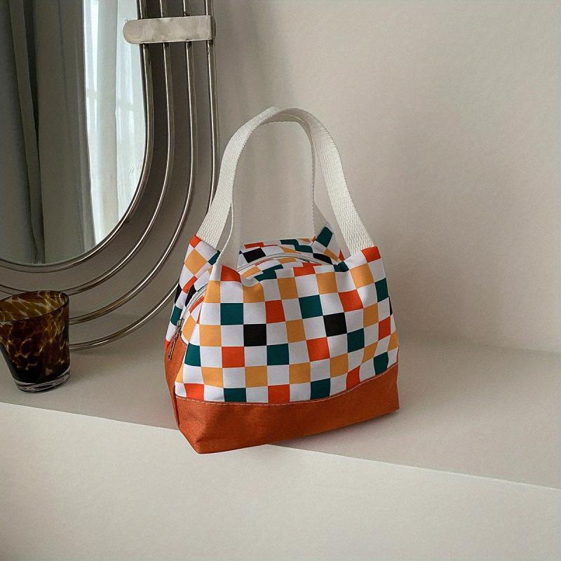 Colorblock Plaid Lunch Bag for Work & School
