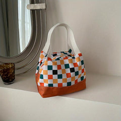 Colorblock Plaid Lunch Bag for Work & School
