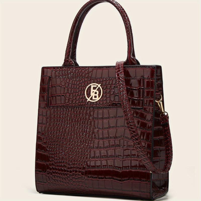 Crocodile Pattern Top Handle Satchel Tote Bag PU Leather Shoulder Bag