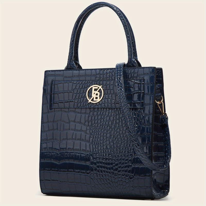 Crocodile Pattern Top Handle Satchel Tote Bag PU Leather Shoulder Bag