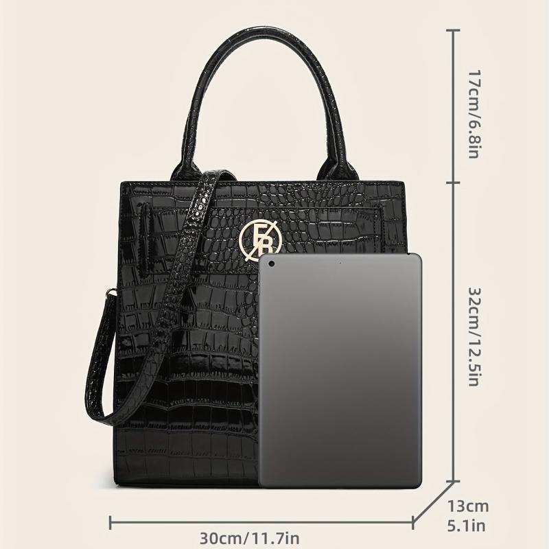 Crocodile Pattern Top Handle Satchel Tote Bag PU Leather Shoulder Bag