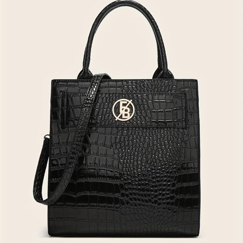 Crocodile Pattern Top Handle Satchel Tote Bag PU Leather Shoulder Bag