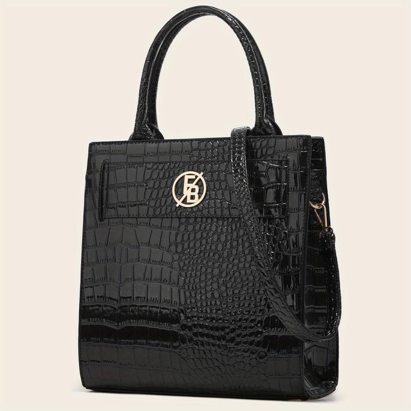 Crocodile Pattern Top Handle Satchel Tote Bag PU Leather Shoulder Bag