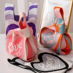 Colorful Love Pattern Knitted Satchel Bag Storage Handbag