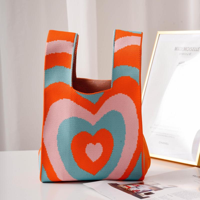 Colorful Love Pattern Knitted Satchel Bag Storage Handbag