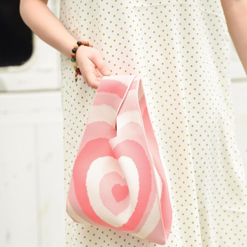 Colorful Love Pattern Knitted Satchel Bag Storage Handbag