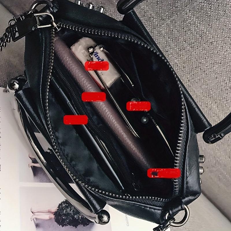 Y2K Studded Square Crossbody Bag Fringe Handbag